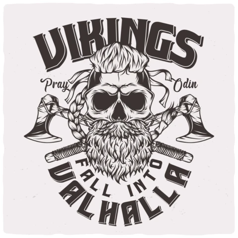 Viking Skull With Beard T-shirt Design Template