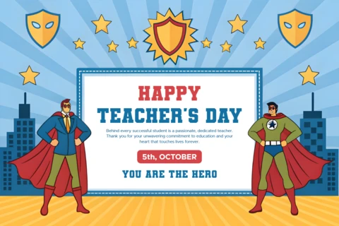 Superhero-Themed Teacher's Day Celebration Template Design