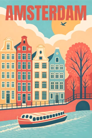 Amsterdam Vintage Illustration Design Template for Travel Posters