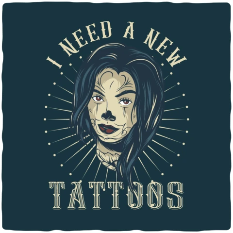 Modelo de design de camiseta de menina com tatuagem