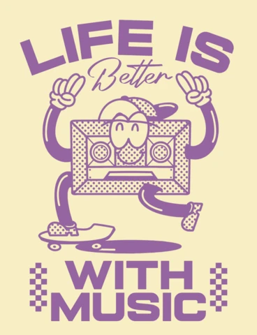 Modèle de design de vibes de musique rétro : 'la vie est meilleure avec de la musique' style graphique