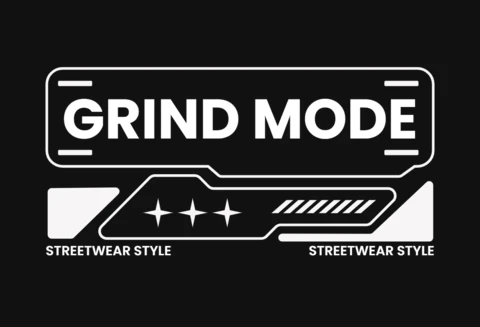 Grind Mode Streetwear urbane Typografie mit Sternen-Trio & diagonalen Akzenten T-Shirt-Designvorlage