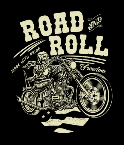 Modelo de design de camiseta vintage de motociclista da liberdade road and roll