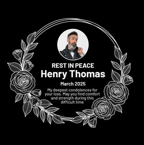 Plantilla de diseño de cartel con foto circular en homenaje memorial con corona floral blanca, descanse en paz.