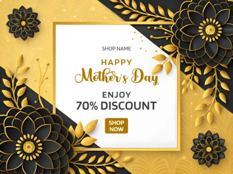 Elegant Floral Mother's Day Sale Template Design with Gold Accents