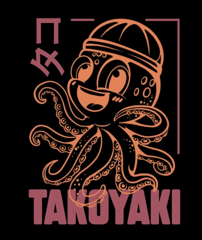 Illustration de t-shirt design template de nourriture de rue japonaise takoyaki pieuvre