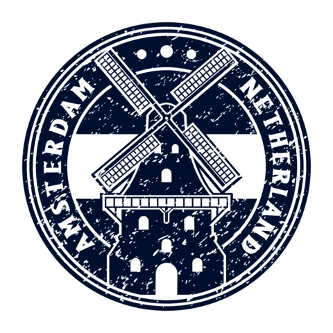 Amsterdam Netherlands Stamp Logo Design Template