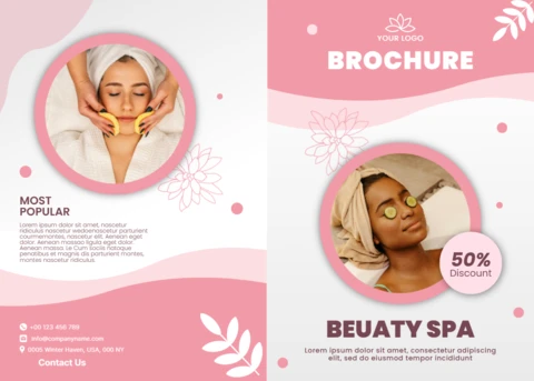 Çiçek desenli, güzellik hizmetleri için zarif spa broşür şablonu