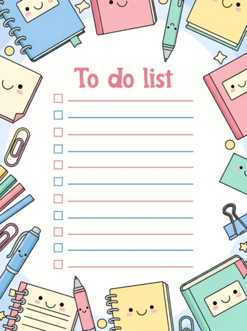 Colorful Kawaii To Do List Template Design for Stationery and Planning