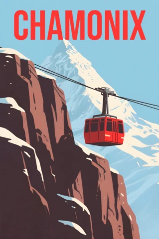 Chamonix Cable Car Retro Design Template for Travel Posters