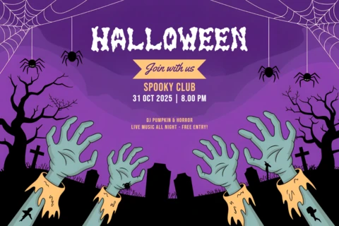 Zombie Hands Halloween Party Invitation Template in Cartoon Style