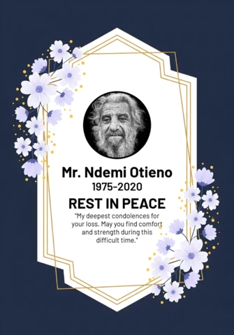 Cartaz de condolências, descanse em paz, tributo com flores roxas e texto de simpatia, modelo de design.