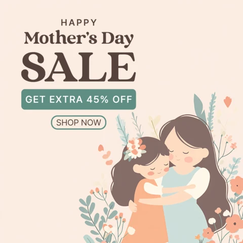 Charming Mother's Day Sale Template Design with Floral Illustrations