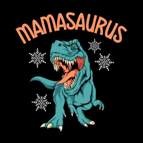 Whimsical Dino Mom Christmas Mamasaurus Design with Snowy Backdrop T-Shirt Design Template
