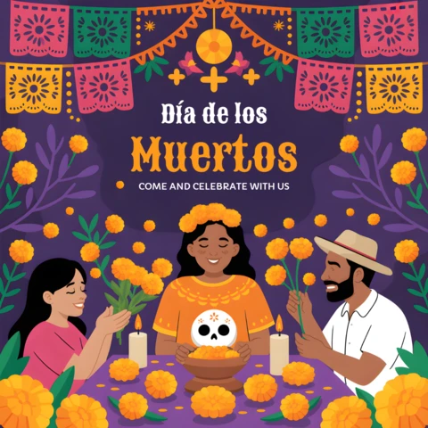 Dia De Los Muertos Celebration Design Template for Festive Invitations