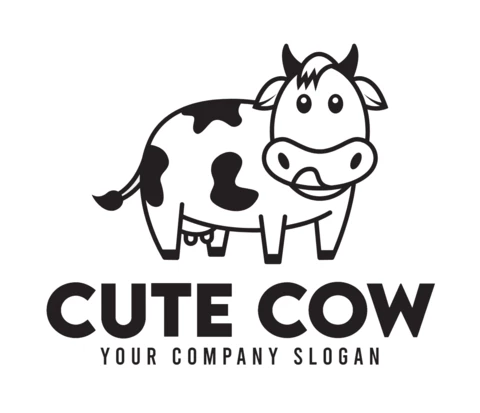 Cute Cow Logo Design Template Black