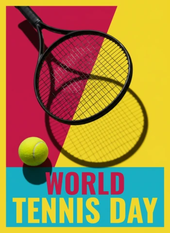 World Tennis Day 2026 Poster with Tennis Racket and Ball On Colorful Background