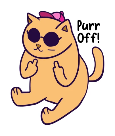 Purr fora! desenho de cartoon de gato rude para adesivos engraçados e mercadorias estéticas rebeldes, modelo de design de camiseta