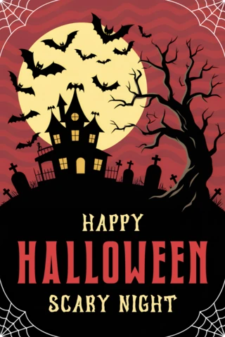 Modèle de design d'Halloween effrayant avec maison hantée pour invitations de fête