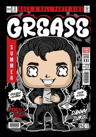 Danny Zuko Grease Cartoon Character Magazine Cover Design Template