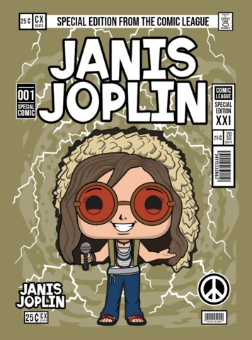 Modelo de design de capa de revista de personagem de desenho animado Janis Joplin