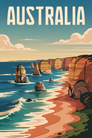 Template de design costeiro da Austrália para pôsteres de viagem