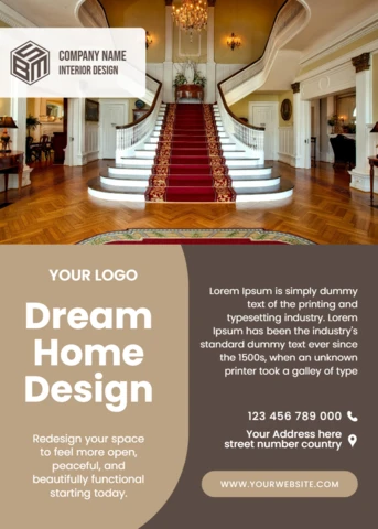 Plantilla de diseño de hogar elegante para folleto de diseño de interiores