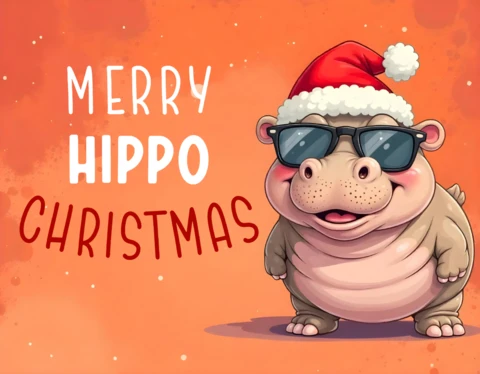 Festive Hippo Christmas Card Design Template