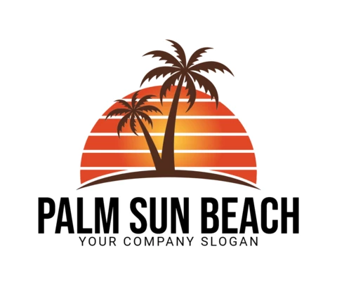 Palm sun beach plantilla de diseño de logotipo