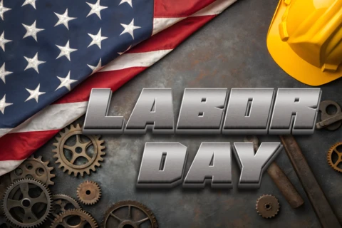 Industrial Labor Day Design Template with American Flag and Gears