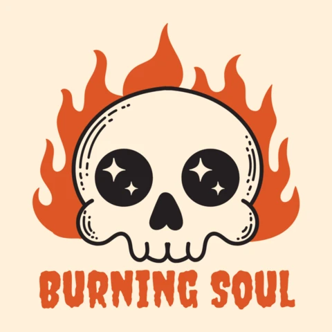 Burning Soul Skull Fiery Cartoon Head with Bold Quote for Edgy Streetwear & Dark Art Merch T-Shirt Design Template
