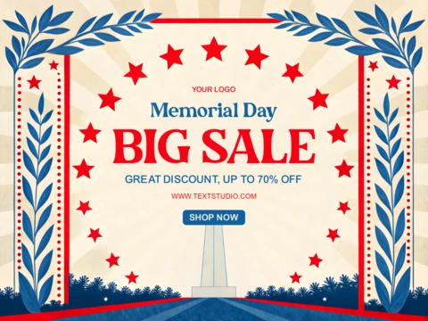 Patriotic Memorial Day Sale Design Template – Editable with Bold Graphics