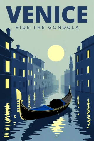Modèle de design vintage de balade en gondole à Venise pour affiches de voyage