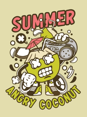 Summer Angry Coconut T-shirt Design Template