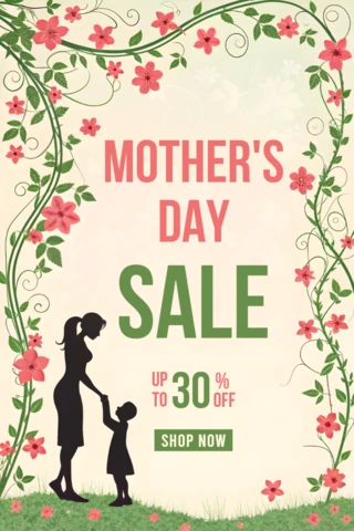Modello di vendita floreale per la festa della mamma - grafica promozionale modificabile per gli sconti