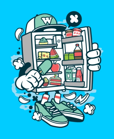 Full Refrigerator Cartoon Character Poster Design Template