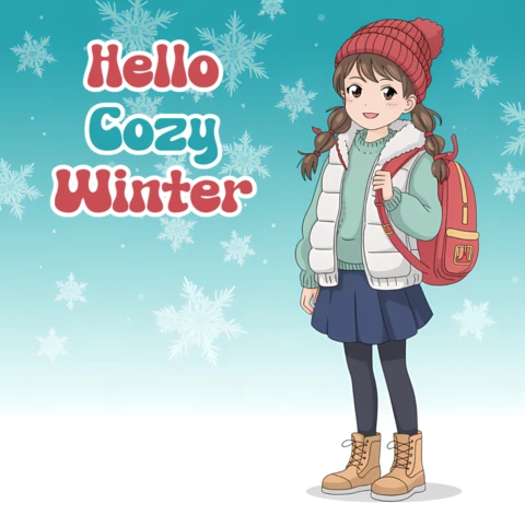 Template de design de cartoon aconchegante para cartões de saudação de inverno