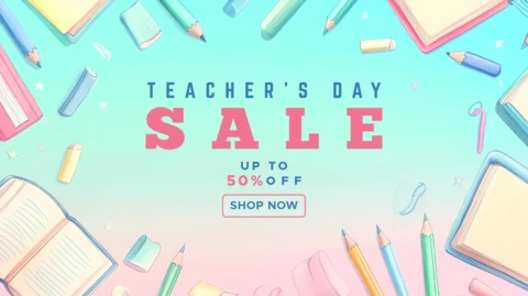 Colorful Pastel Teacher's Day Sale Design Template for Promotions