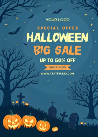 Gruselige Halloween-Verkauf-Flyer-Vorlage mit Kürbissen und dunklem Walddesign