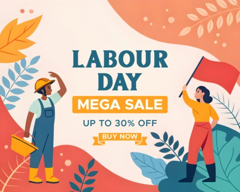 Labour Day Sale Promotional Template | Colorful Flat Design for Discounts Up to 30% Off