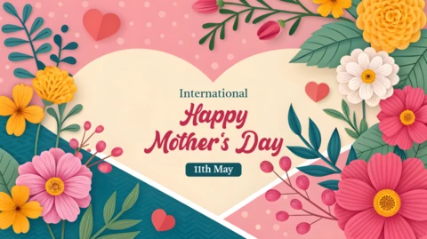Floral Mother's Day Design Template: Editable Heart-Shaped Card for International Celebration