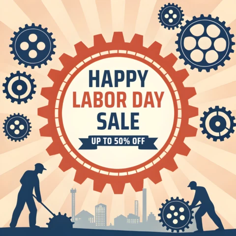 Modèle de vente vintage pour la fête du travail avec des éléments industriels - jusqu'à 50% de réduction