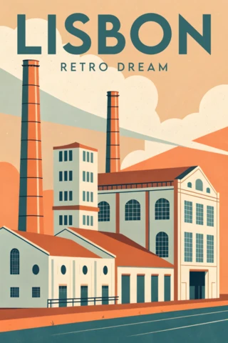 Retro Lisbon Cityscape Design Template for Posters