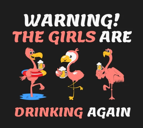Flamingos Drinking Beer T-shirt Design Template