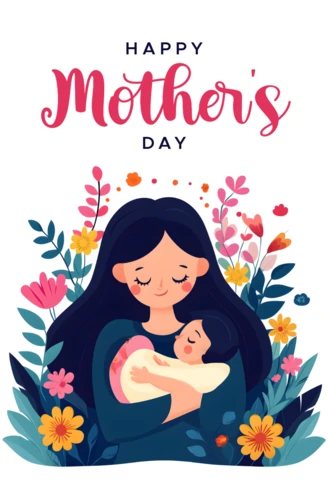 Whimsical Mother's Day Card Design Template with Floral Elements