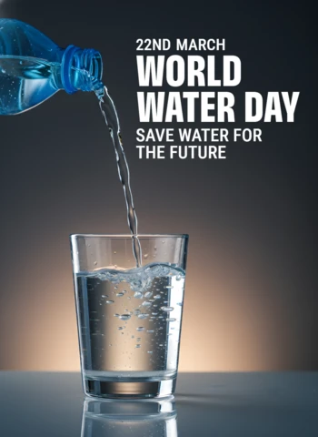 World Water Day 2026 Poster Save Water for The Future with Glass and Bottle Clean Water Design