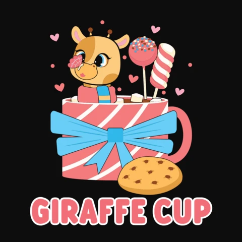 Kawaii Giraffe In Hot Chocolate Cup Valentine's T-Shirt Design