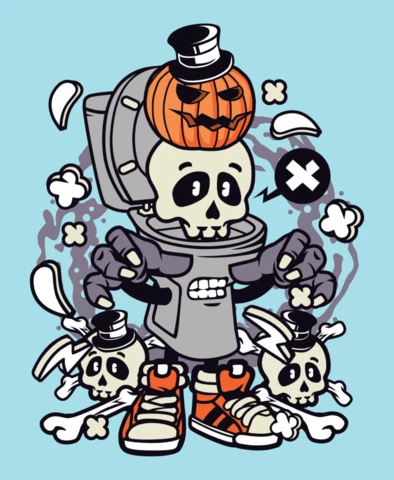 Toilet Skull Halloween Cartoon Character Poster Design Template