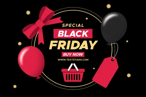 Black Friday Sale Design Template with Balloons and Bows for Promotional Flyers