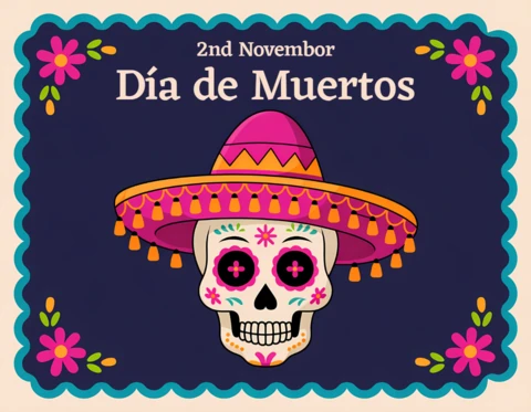 Colorful Día De Muertos Design Template for Festive Greeting Cards